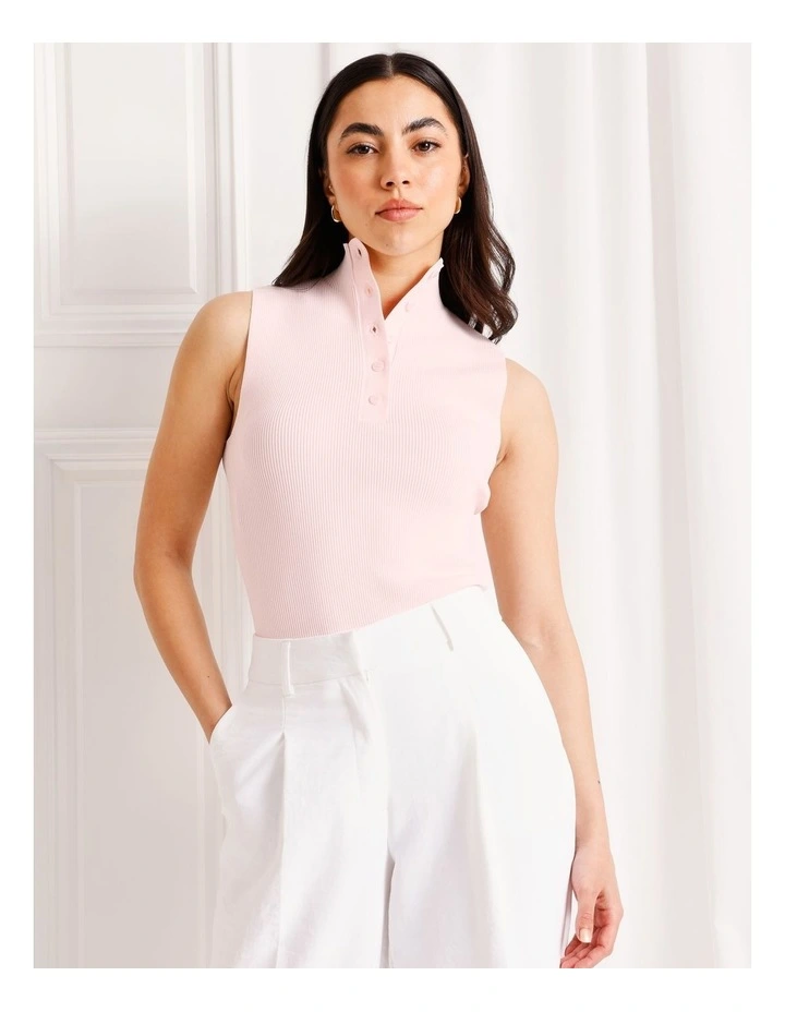 Sleeveless Button Rib Knit Tank in Light Pink image 4