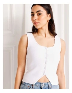 Scoop Neck Knit Vest in White