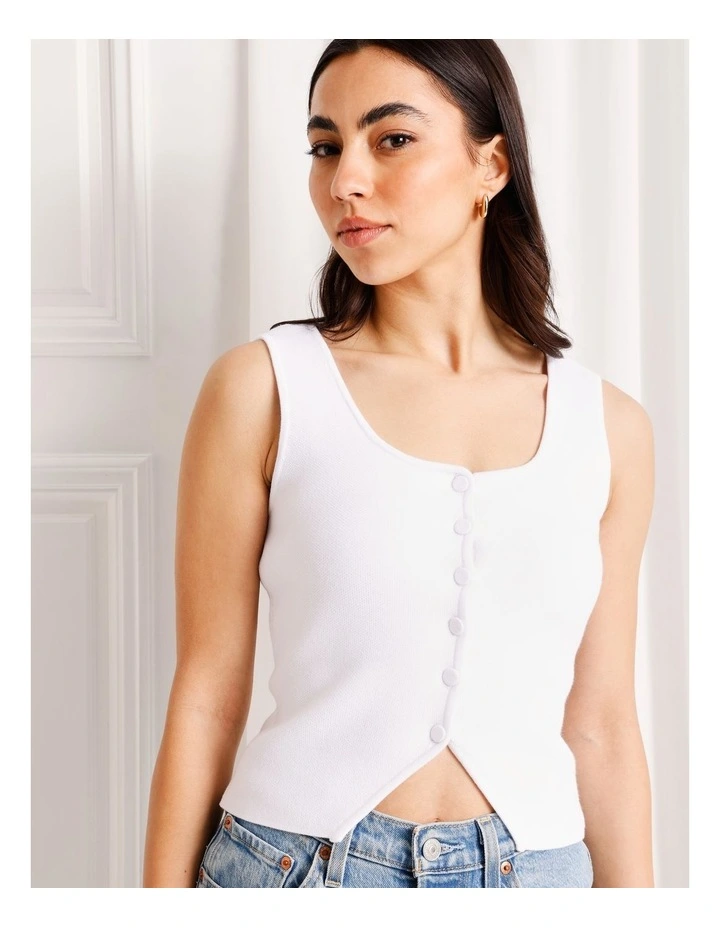 Scoop Neck Knit Vest in White image 1