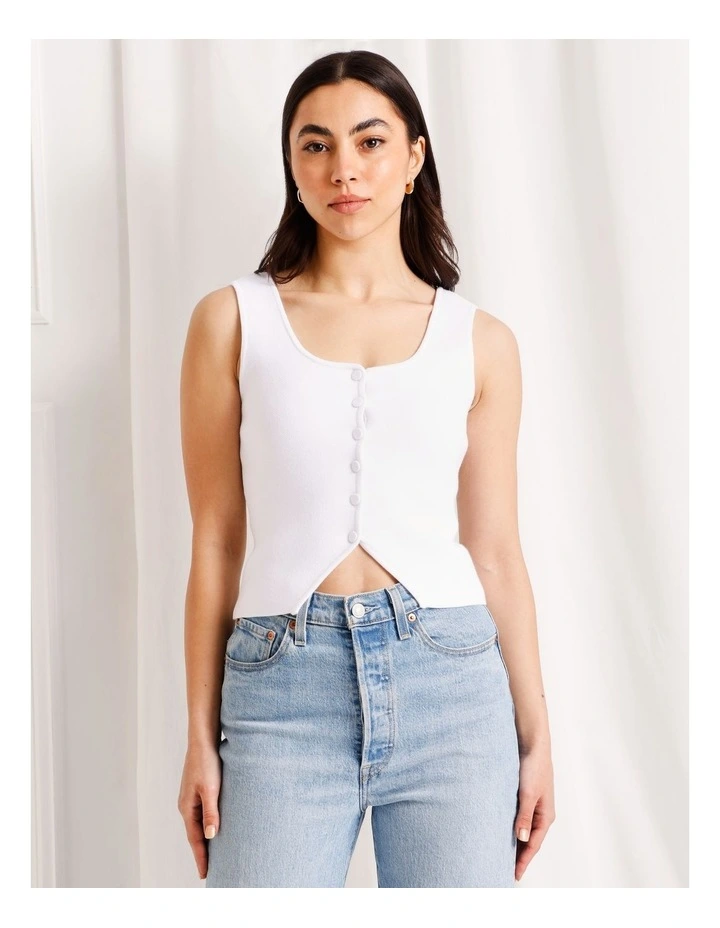 Scoop Neck Knit Vest in White image 3