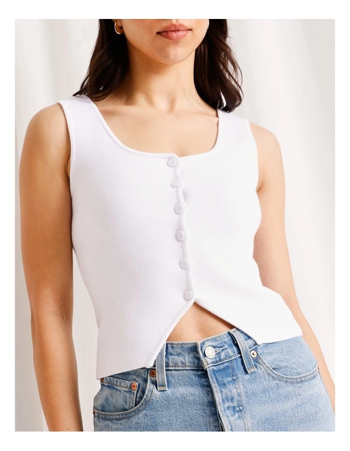Scoop Neck Knit Vest in White image 4