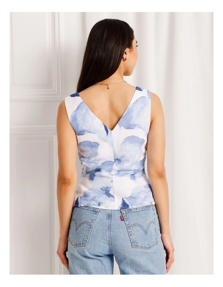 Linen Blend Tie Back Top in Blue image 5