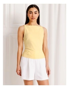 Boat Neck Scoop Back Top in Light Yellow