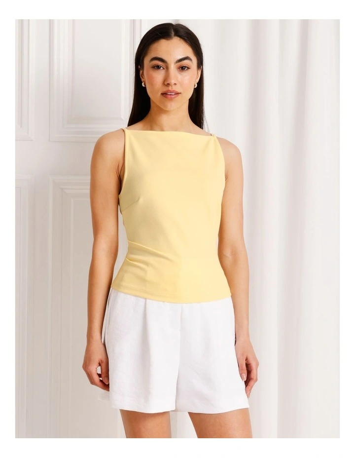 Boat Neck Scoop Back Top in Light Yellow image 1