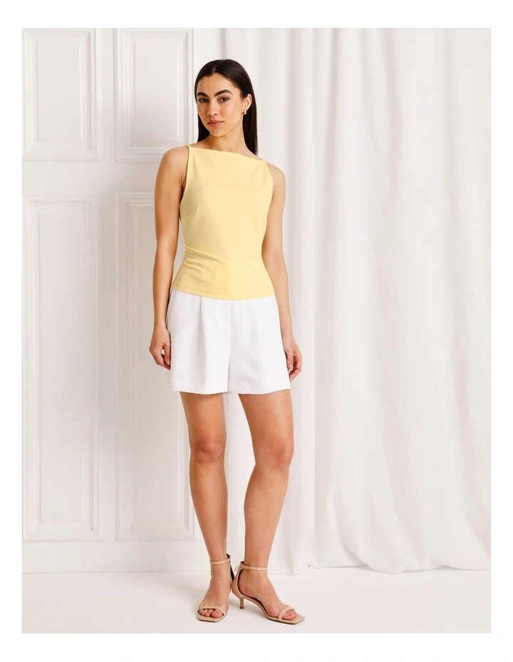 Boat Neck Scoop Back Top in Light Yellow image 2