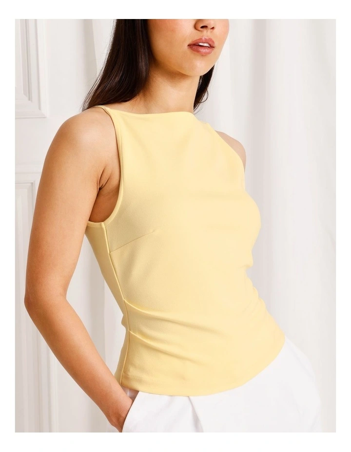Boat Neck Scoop Back Top in Light Yellow image 3