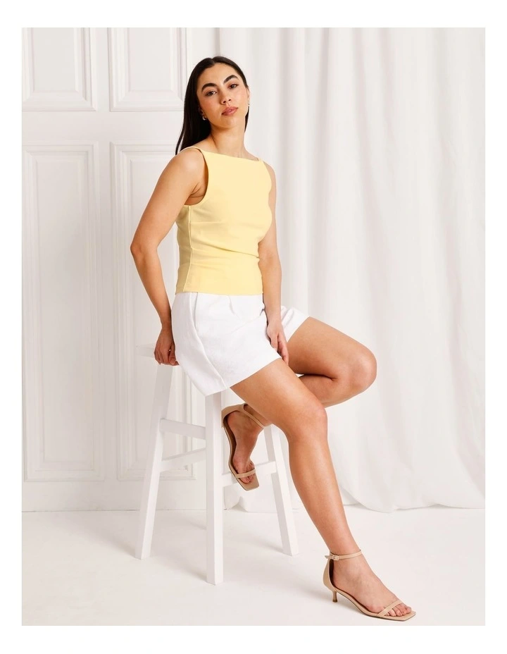 Boat Neck Scoop Back Top in Light Yellow image 5