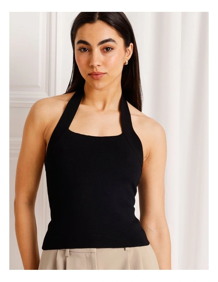 Halter Neck Knit Top in Black image 4