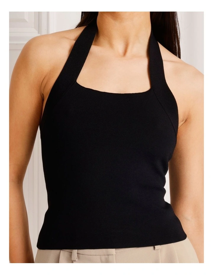 Halter Neck Knit Top in Black image 5