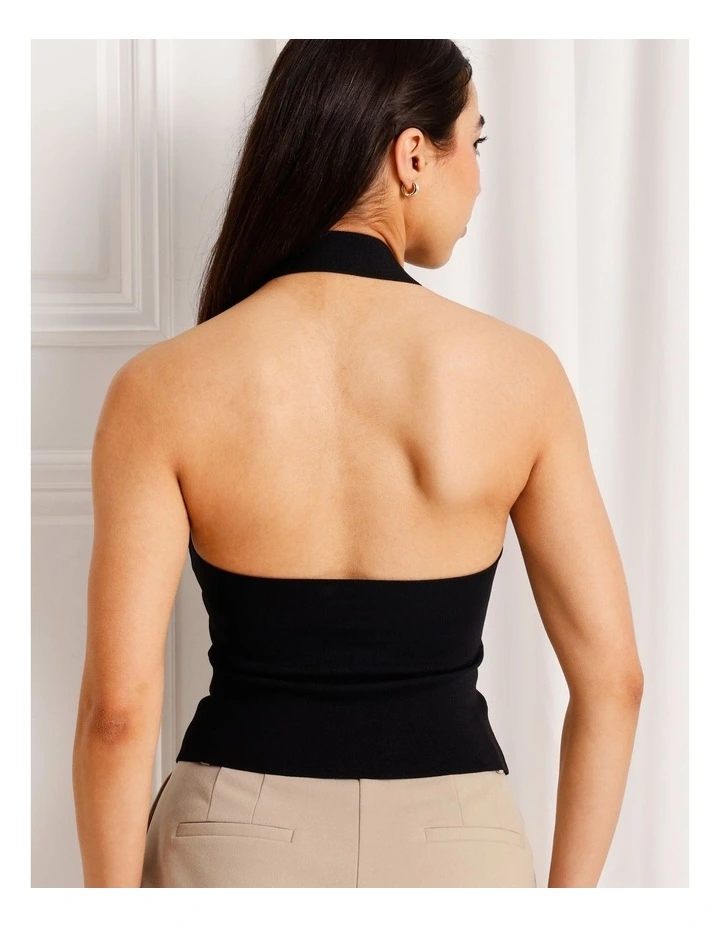 Halter Neck Knit Top in Black image 6