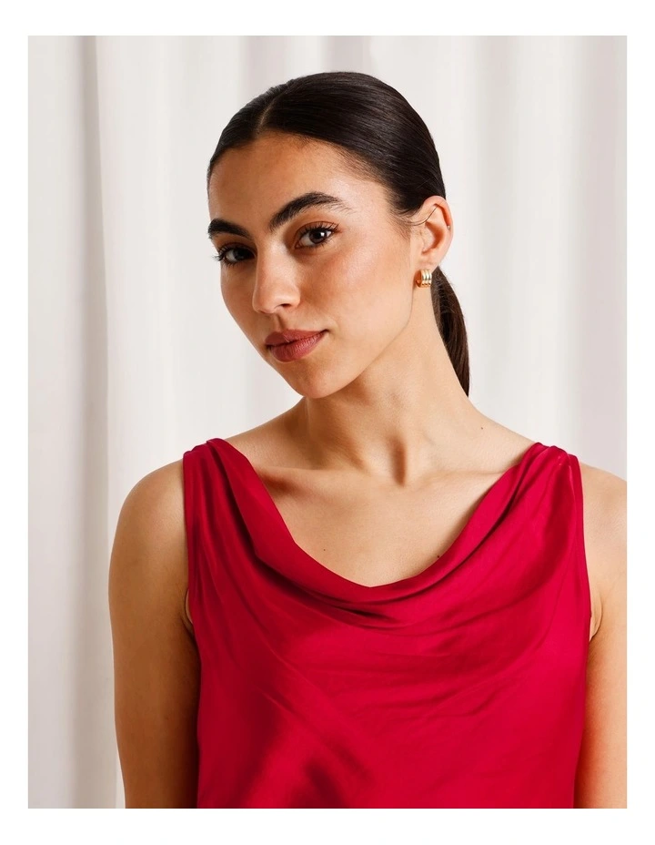 Satin Cowl Neck Tank in Ruby image 2