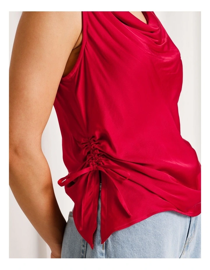 Satin Cowl Neck Tank in Ruby image 3