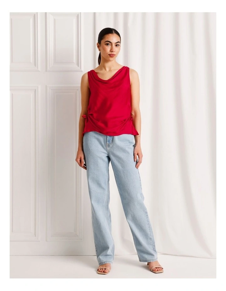 Satin Cowl Neck Tank in Ruby image 4
