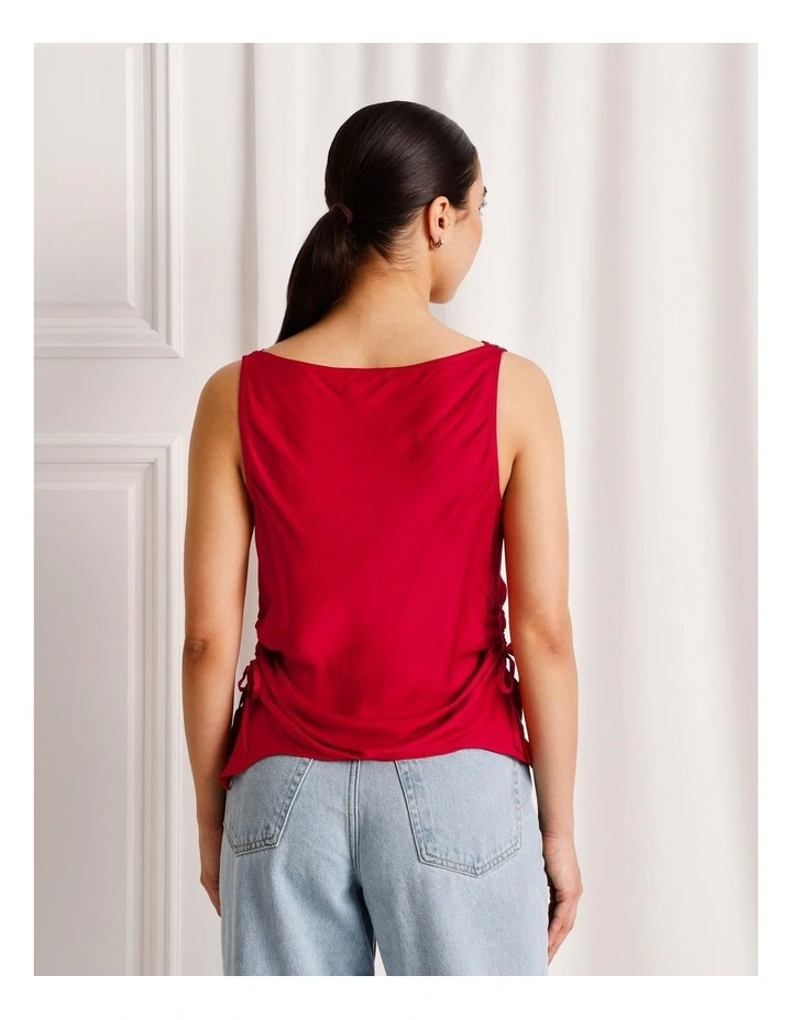 Satin Cowl Neck Tank in Ruby image 5
