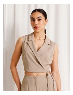 Wrap Collared Vest in Taupe