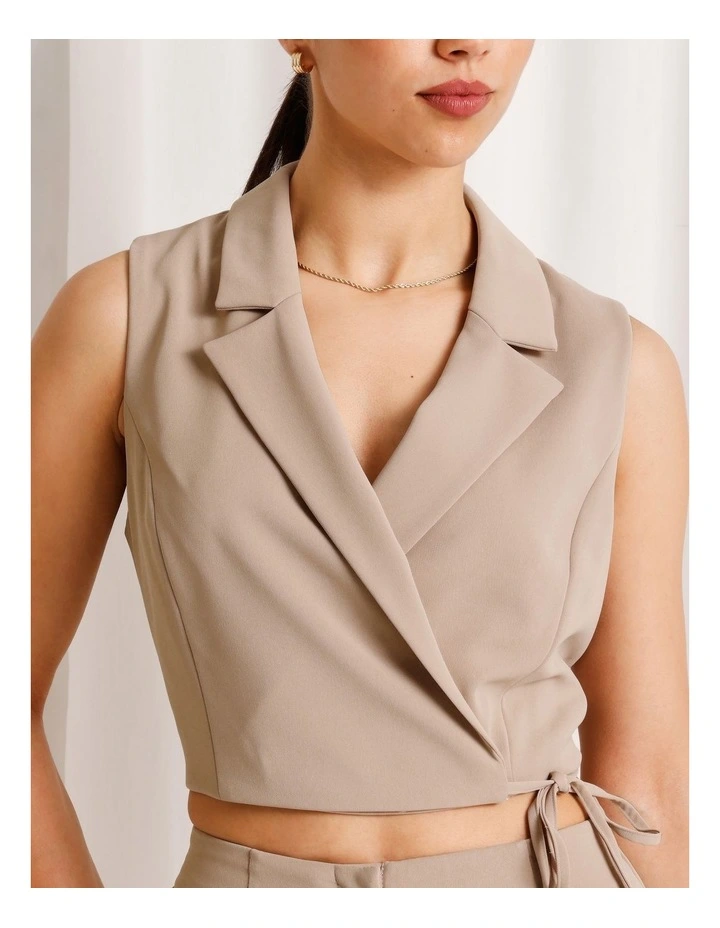Wrap Collared Vest in Taupe image 3
