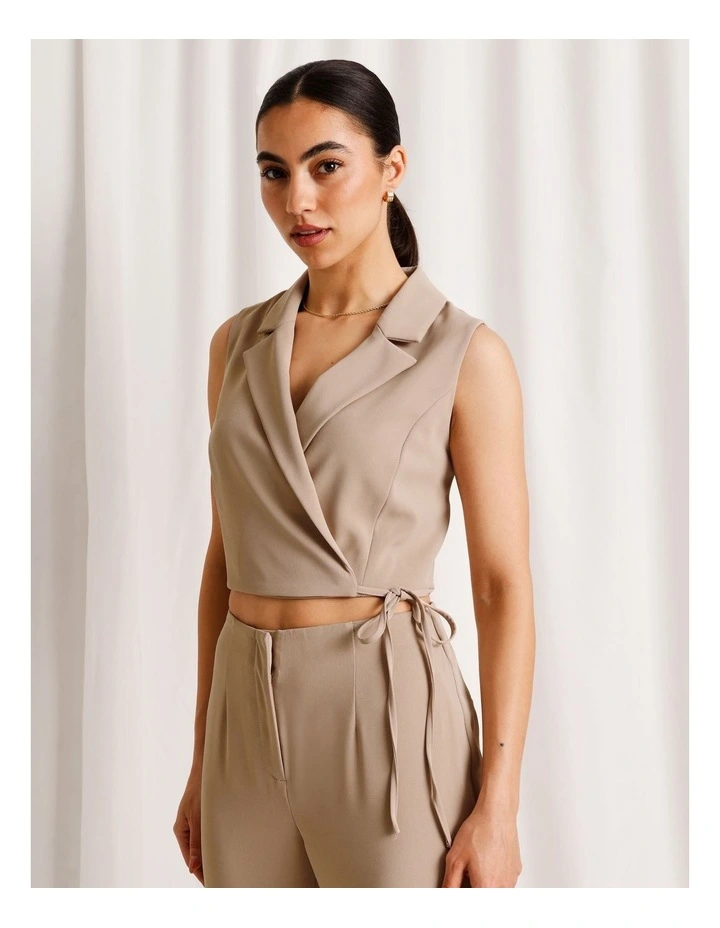 Wrap Collared Vest in Taupe image 4