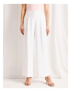 Pleat Front Wide Leg Pant in White