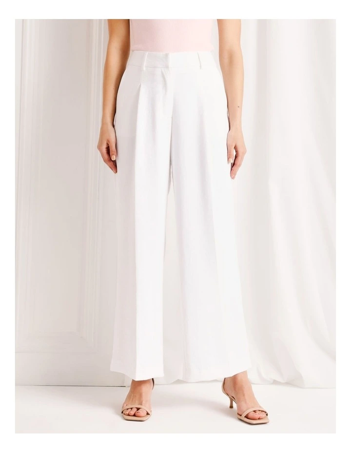 Pleat Front Wide Leg Pant in White image 1