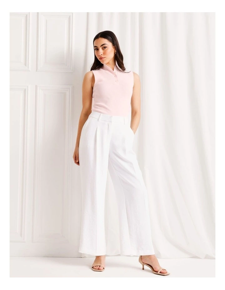 Pleat Front Wide Leg Pant in White image 2