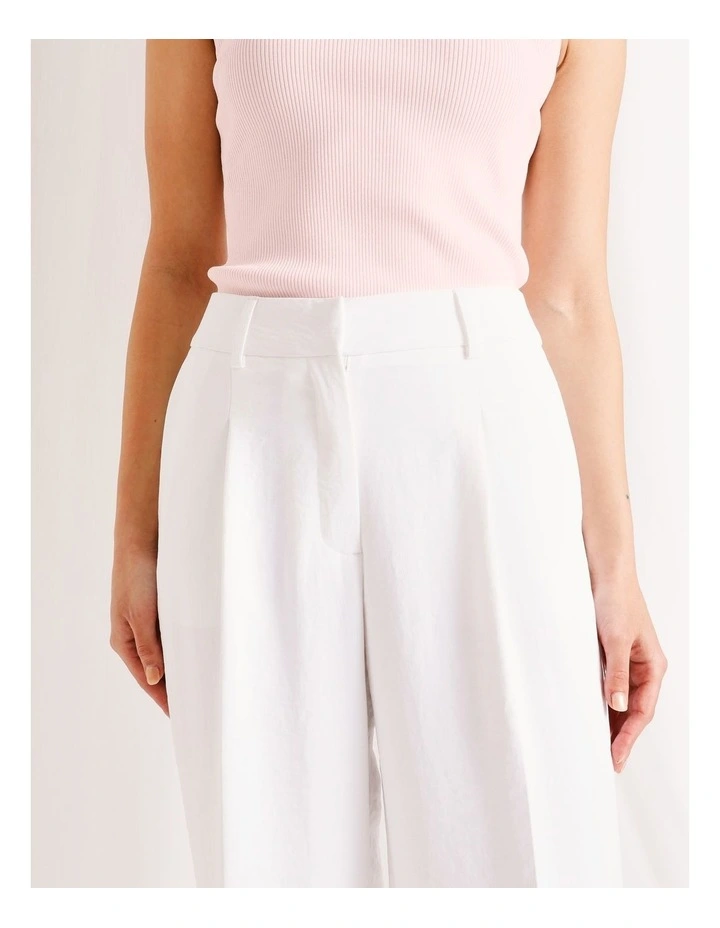 Pleat Front Wide Leg Pant in White image 3
