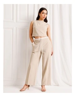 Elastic Waist Wide Leg Pant in Taupe