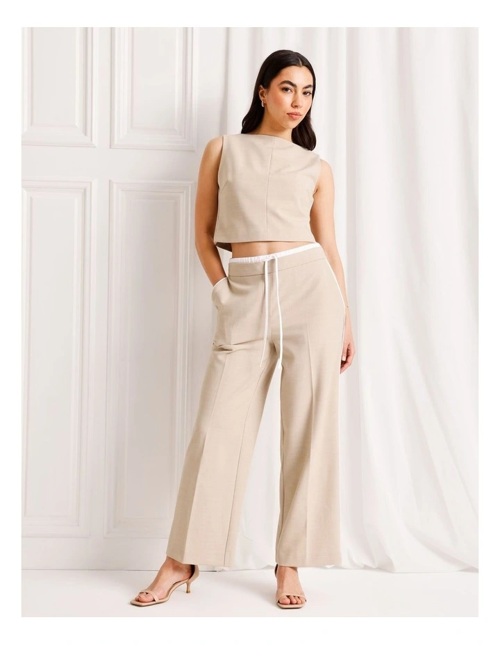 Elastic Waist Wide Leg Pant in Taupe image 1