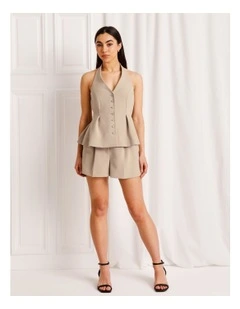 Pleat Front Mini Short in Taupe