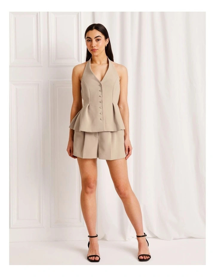 Pleat Front Mini Short in Taupe image 1