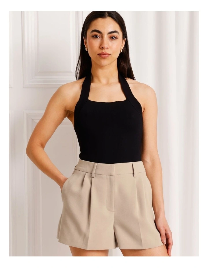 Pleat Front Mini Short in Taupe image 3
