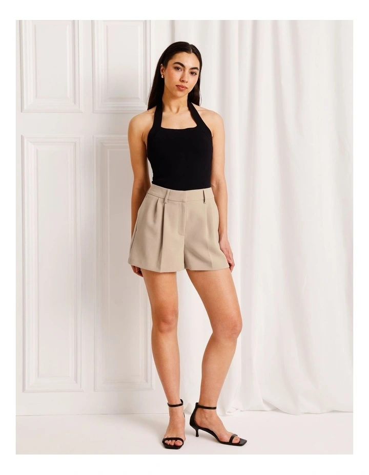 Pleat Front Mini Short in Taupe image 4