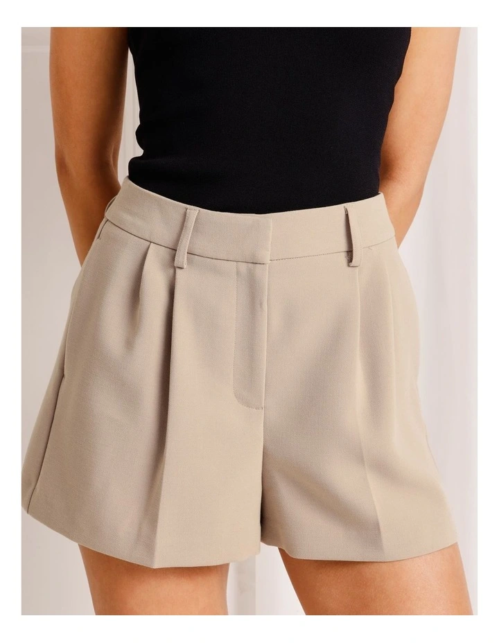 Pleat Front Mini Short in Taupe image 5