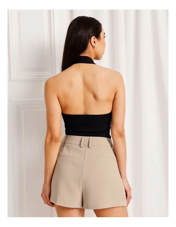 Pleat Front Mini Short in Taupe image 6