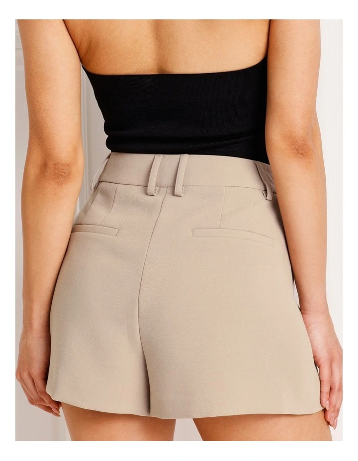 Pleat Front Mini Short in Taupe image 7