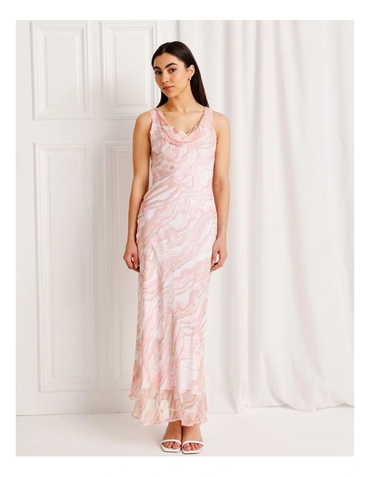 Cowl Neck Bias Cut Maxi Dress in Pink image 1