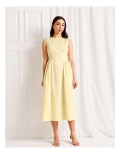 Boat Neck Volume Midi Dress in Light Yellow