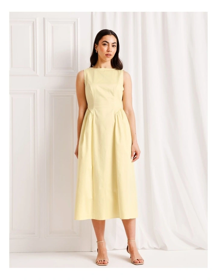 Boat Neck Volume Midi Dress in Light Yellow image 1