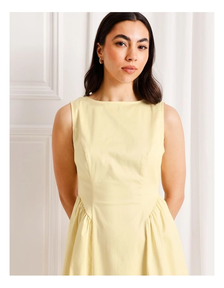 Boat Neck Volume Midi Dress in Light Yellow image 2
