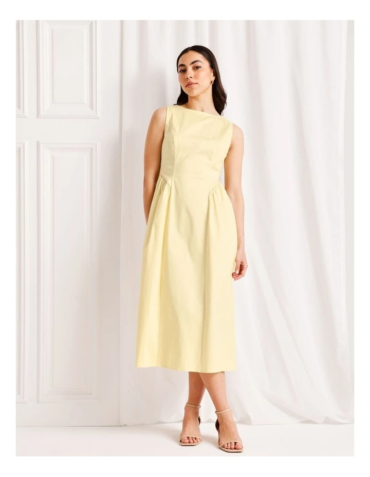 Boat Neck Volume Midi Dress in Light Yellow image 4