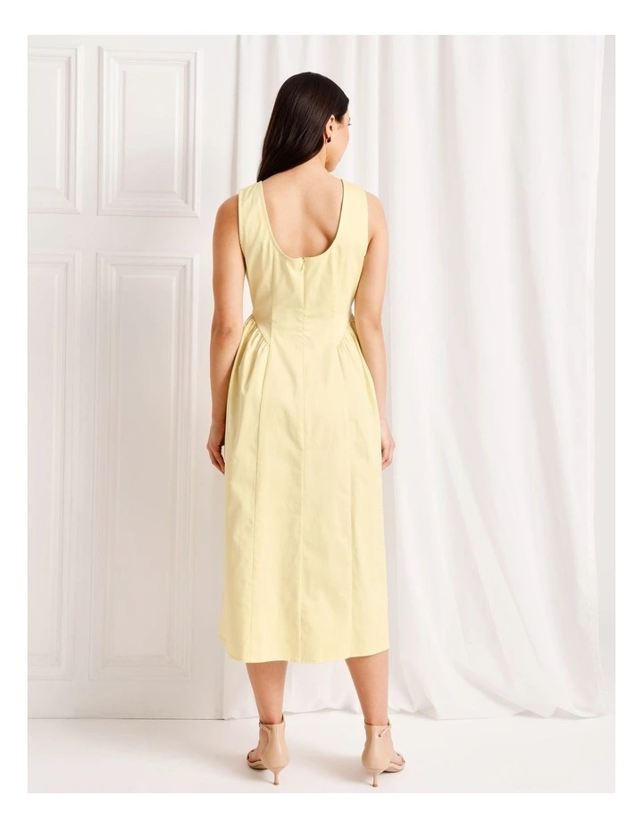 Boat Neck Volume Midi Dress in Light Yellow image 5