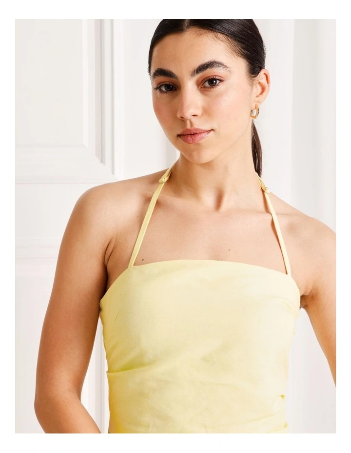 Linen Blend Halter Neck Mini Dress in Light Yellow image 5