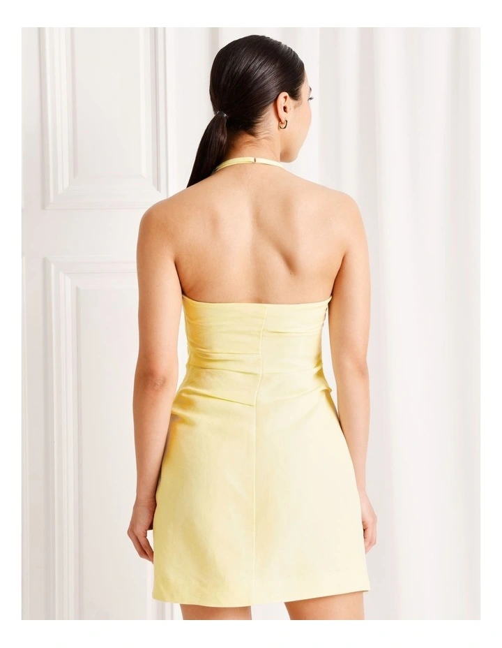 Linen Blend Halter Neck Mini Dress in Light Yellow image 6