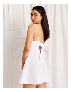 Linen Blend Tie Back Mini Dress in White