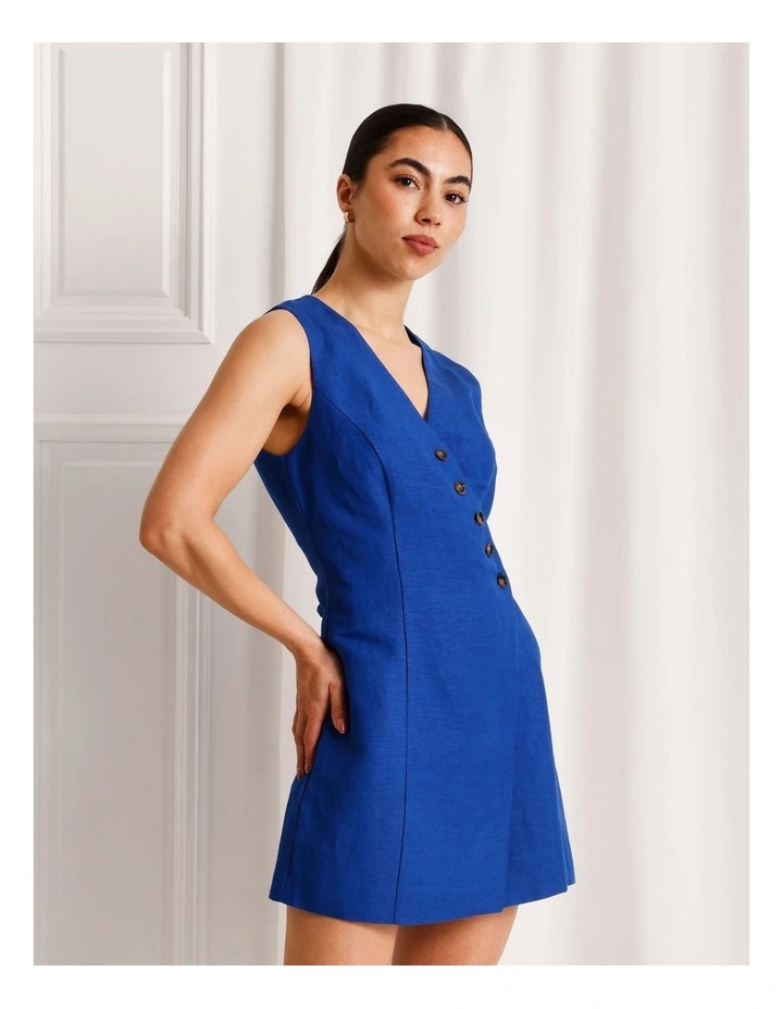 Linen Blend Asymmetrical Mini Dress in Cobalt image 2