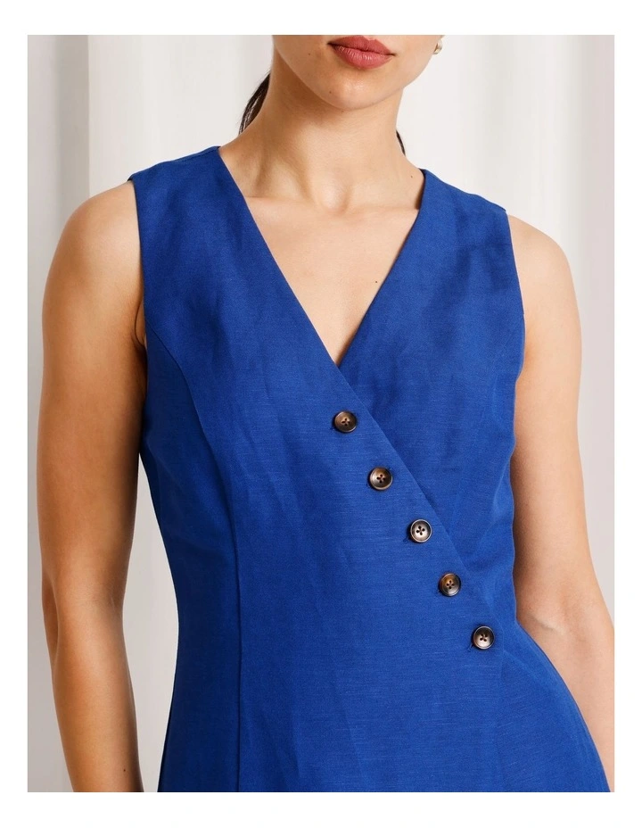 Linen Blend Asymmetrical Mini Dress in Cobalt image 4