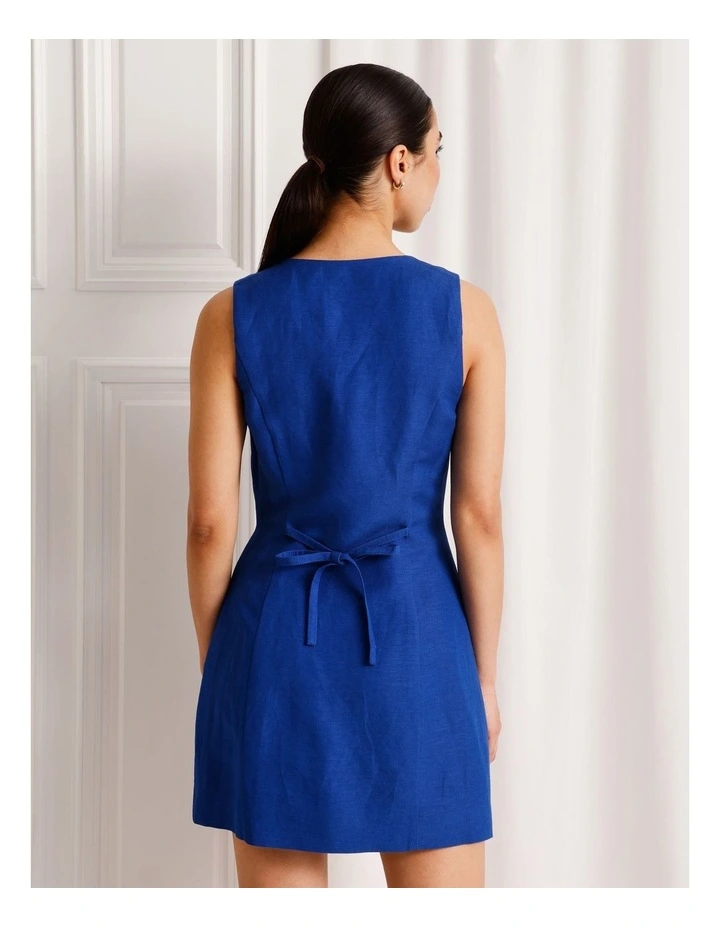 Linen Blend Asymmetrical Mini Dress in Cobalt image 5