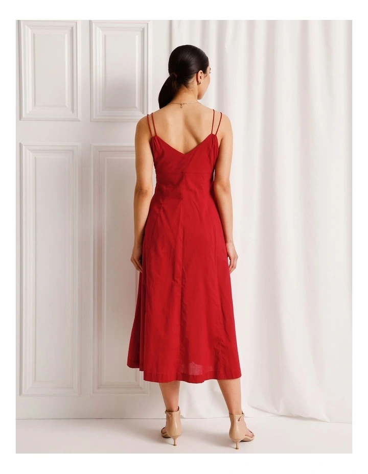 Cotton Strappy Midi Dress in Ruby image 3