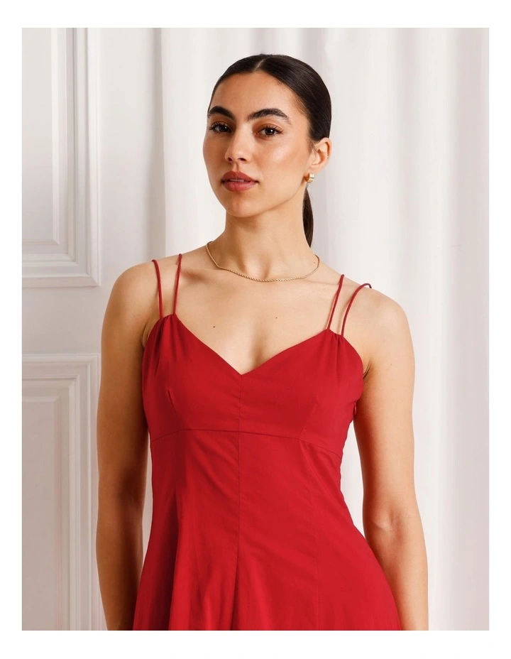 Cotton Strappy Midi Dress in Ruby image 4