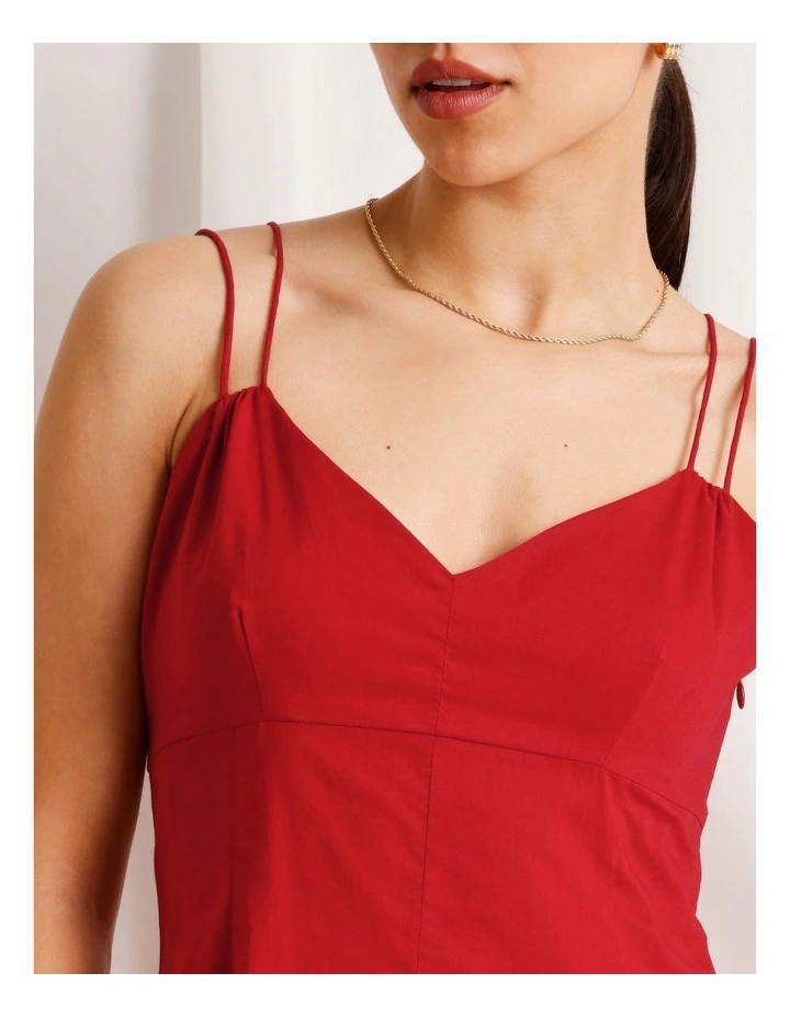Cotton Strappy Midi Dress in Ruby image 5
