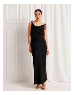 Satin Low Back Maxi Dress in Black